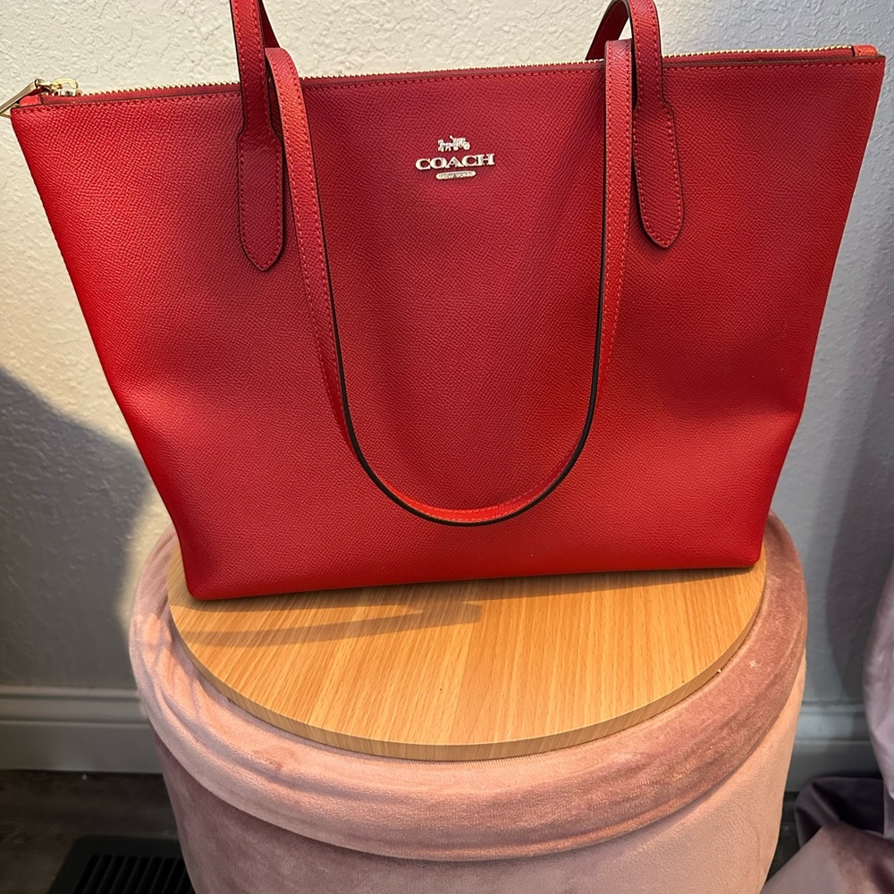 Coach RARE Red Zip Top City Tote with Gold Hardware